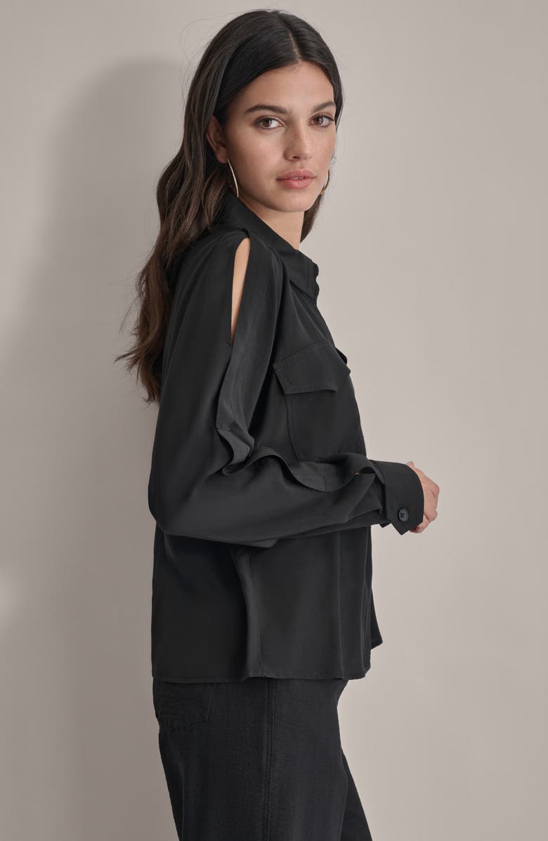 DKNY Cold Shoulder Button-Up Shirt, Alternate, color, 