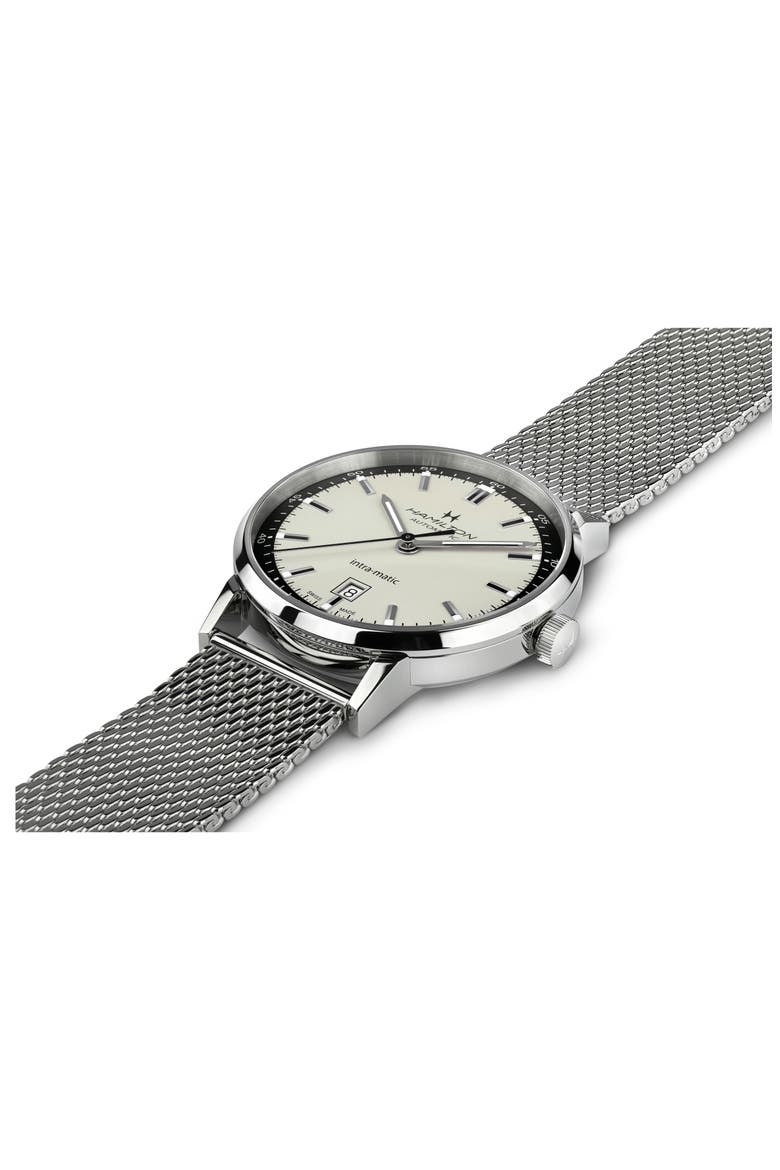 American Classic Intra-Matic Automatic Mesh Strap Watch, 40mm, Alternate, color, SILVER/ WHITE