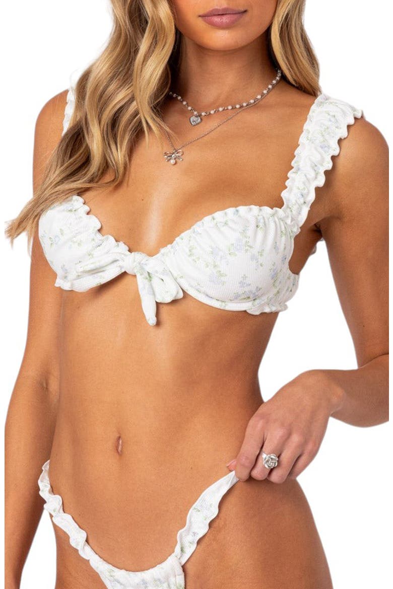 Scrunched Floral Underwire Bikini Top, Alternate, color, WHITE