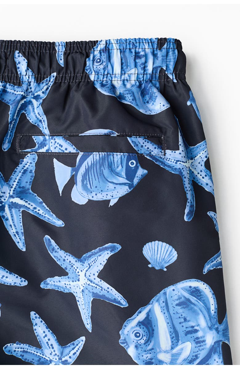 H&M Patterned Swim Shorts, Alternate, color, Navy Blue/Patterned