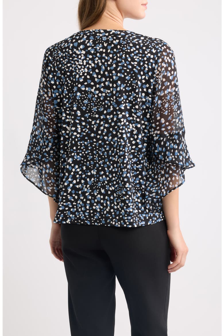 Print Mixed Media Split Neck Top, Alternate, color, ANNE BLACK/ DUTCH BLUE MULTI