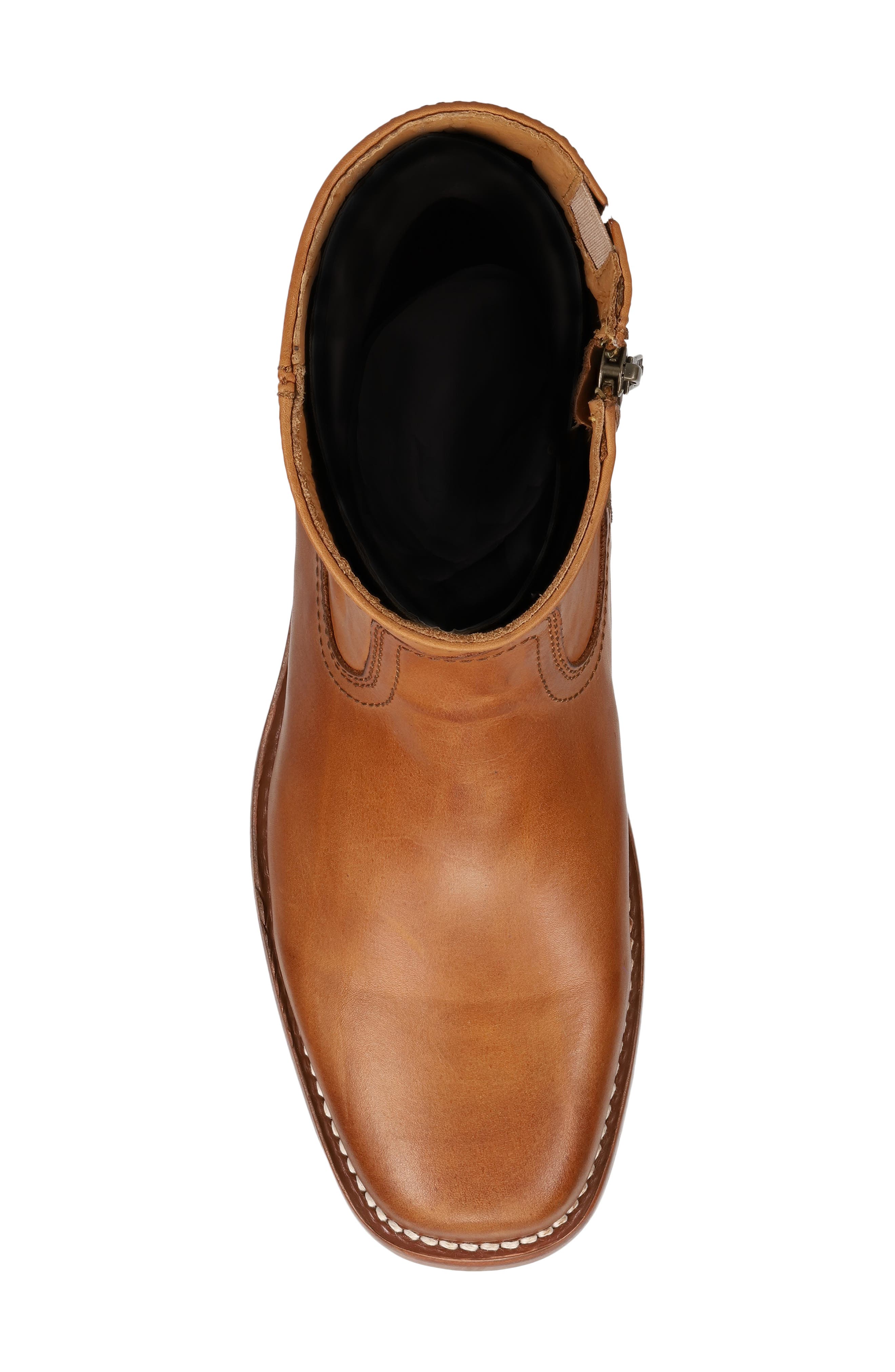 Frye Campus Leather Plain Toe Zip Boot, Alternate, color, Saddle
