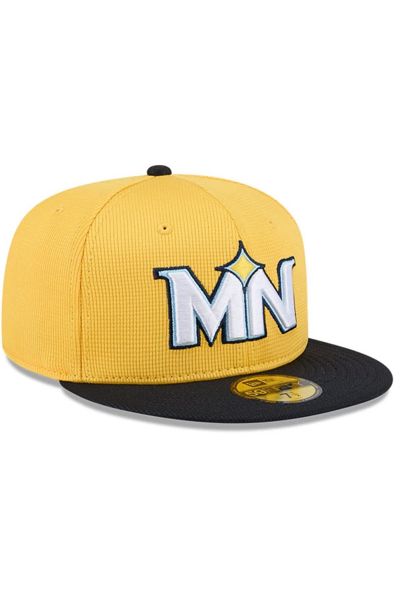 Men's New Era Yellow/Black Minnesota Twins City Connect Batting Practice 59FIFTY Fitted Hat, Alternate, color, Gold