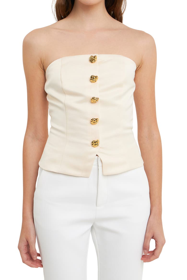 Strapless Button-Up Top, Alternate, color, CREAM