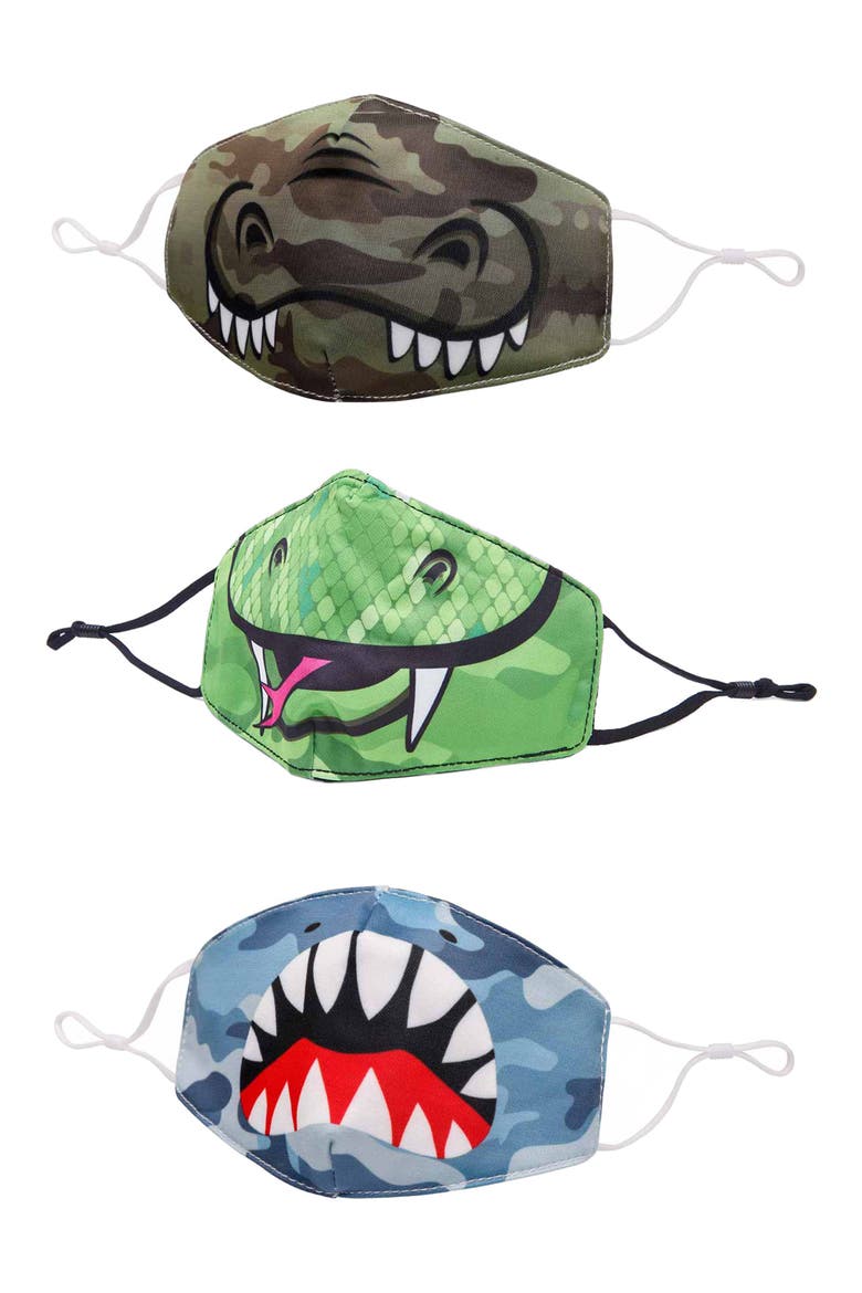 3-Pack Animal Camo Print Face Masks, Main, color, MULTI
