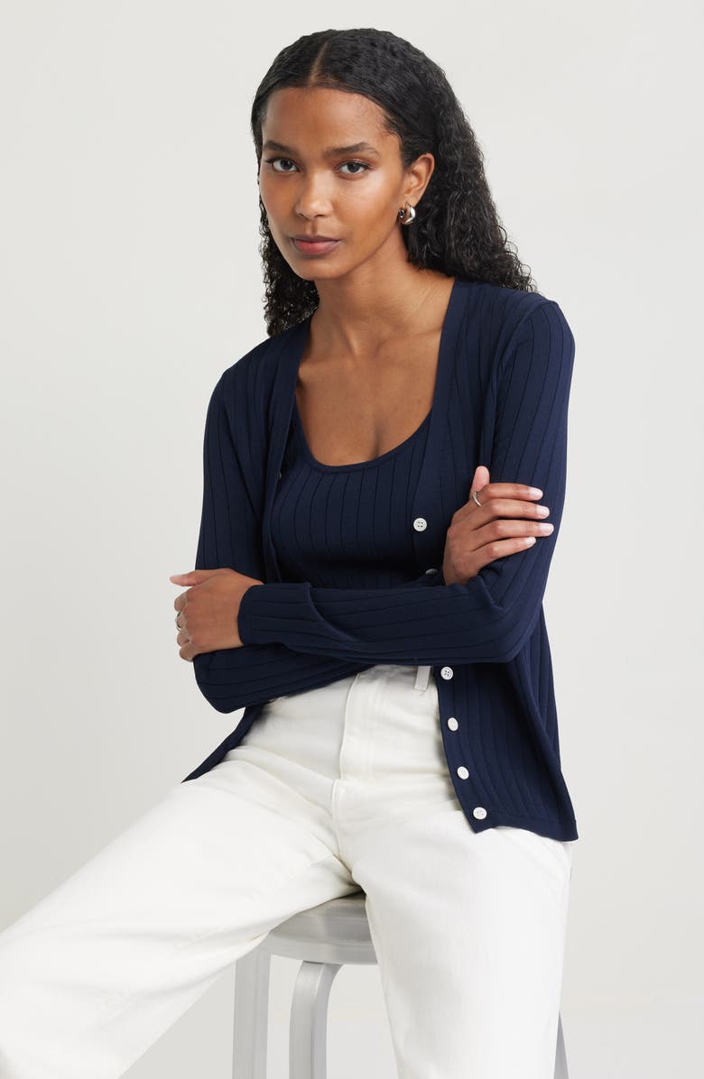 Nordstrom Slim Scoop Neck Rib Tank, Alternate, color, Navy Night