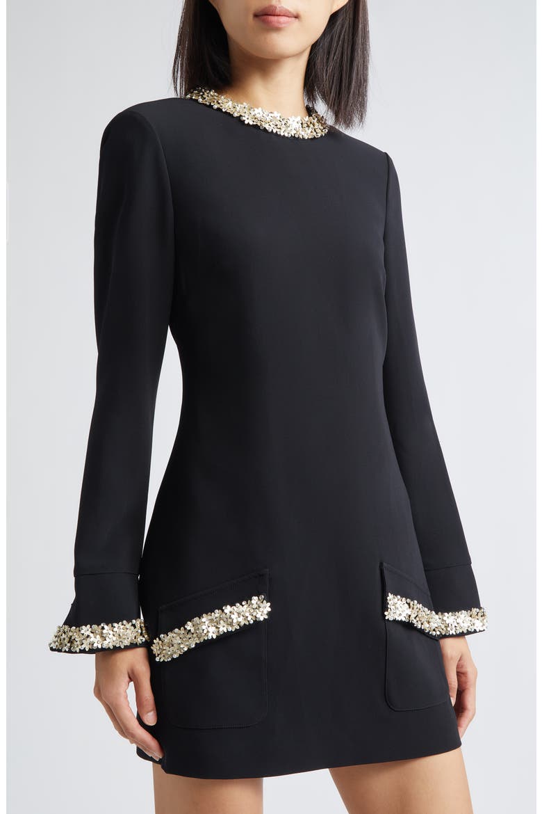 Adi Floral Embellished Long Sleeve Minidress, Alternate, color, BLACK