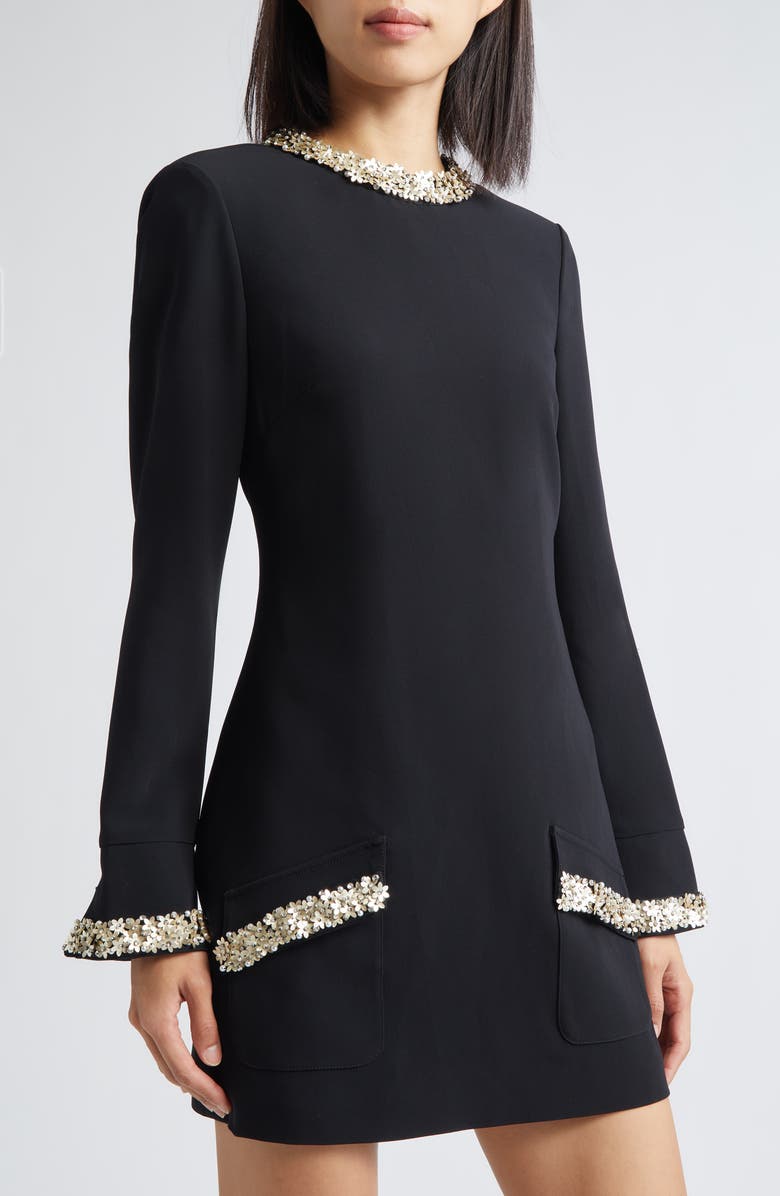 Cinq à Sept Adi Floral Embellished Long Sleeve Minidress, Alternate, color, Black