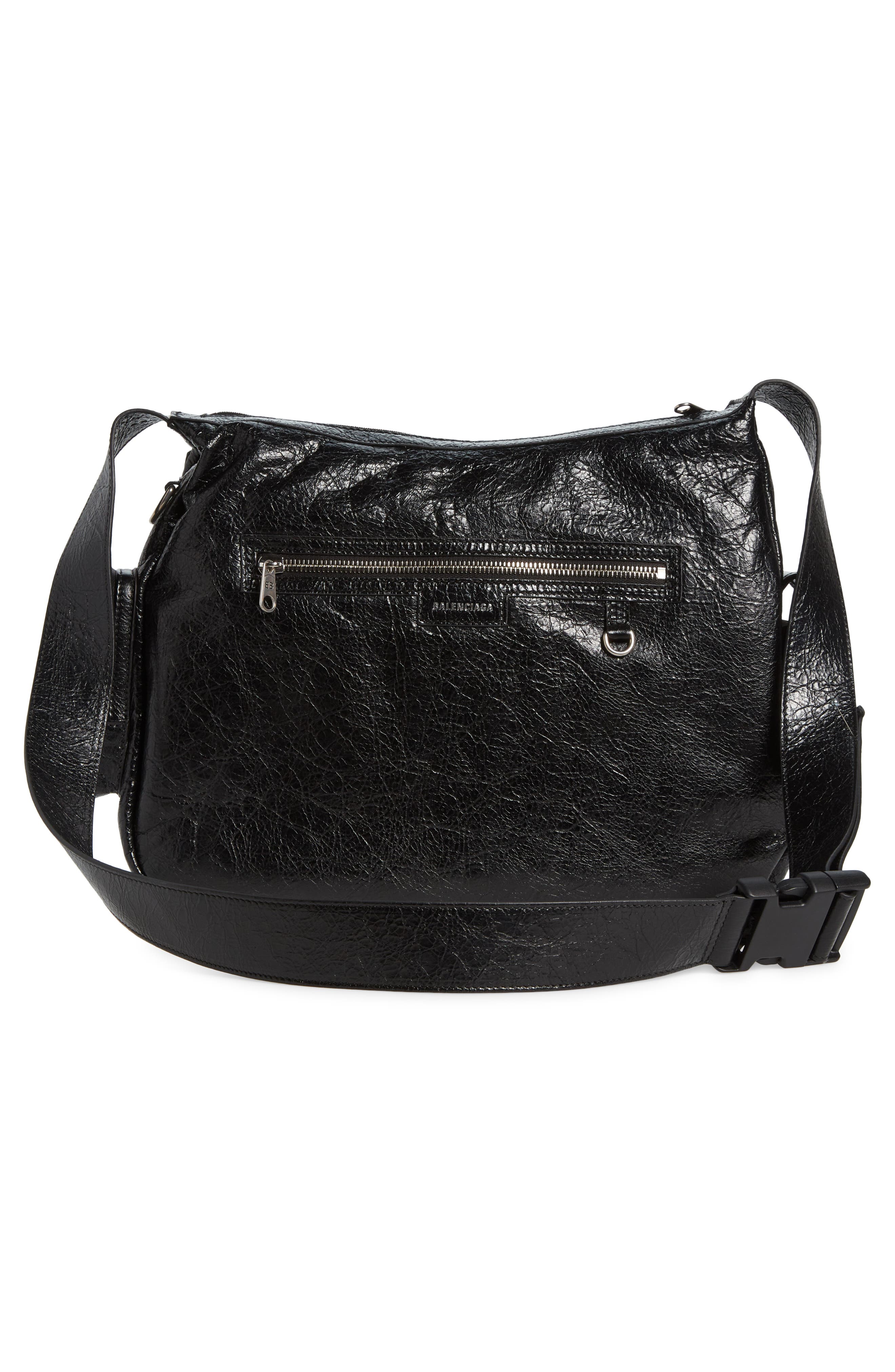 Balenciaga Superbusy Crinkle Leather Messenger Bag, Alternate, color, 