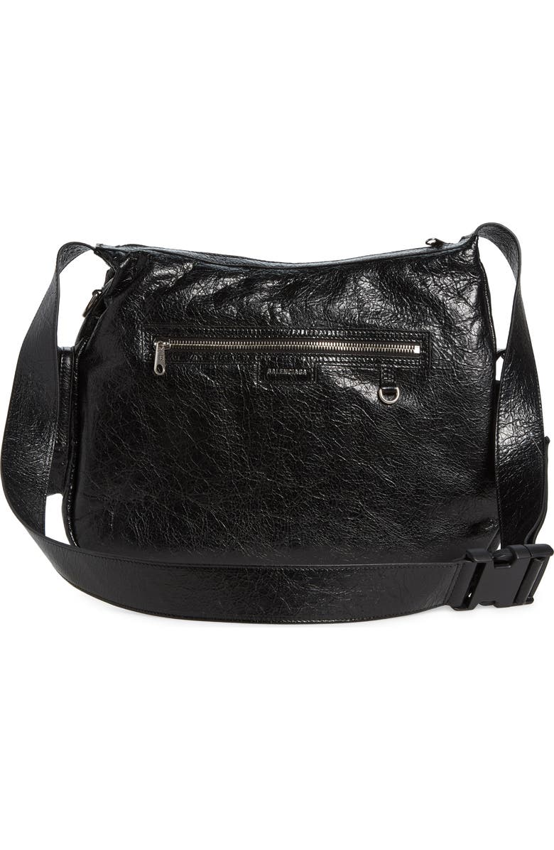Balenciaga Superbusy Crinkle Leather Messenger Bag, Alternate, color,