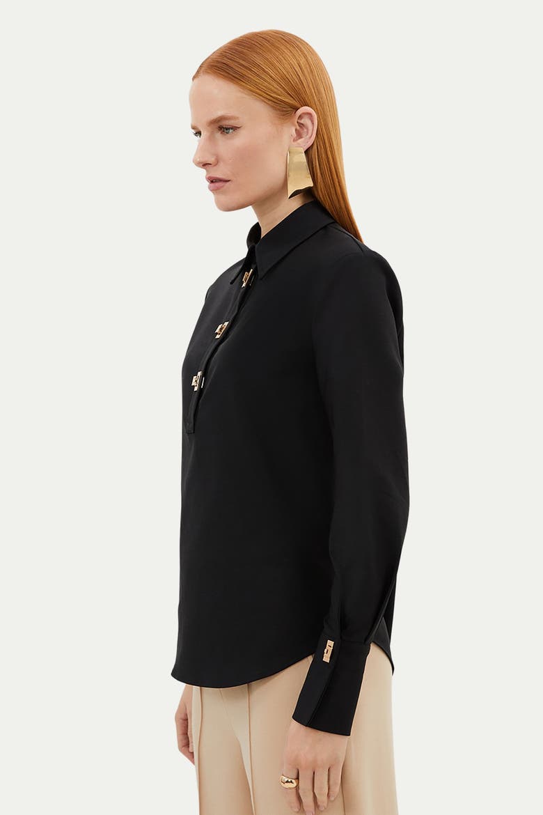 Techno Cotton Gold Clasp Shirt, Alternate, color, Black