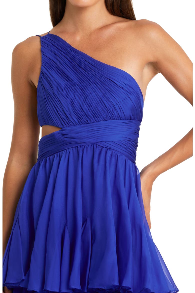 One Shoulder Tiered Chiffon Gown, Alternate, color, Cobalt