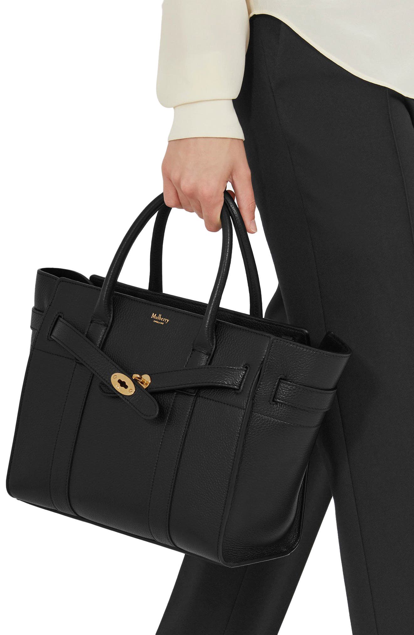 Mulberry Small Zipped Bayswater Leather Satchel, Alternate, color, Black