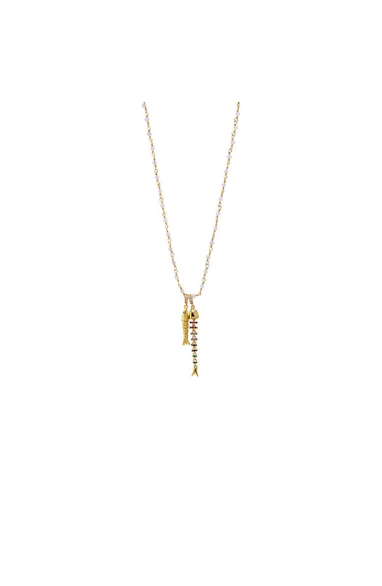 BY ADINA EDEN White Beaded Double Fish Necklace, Main, color, Gold