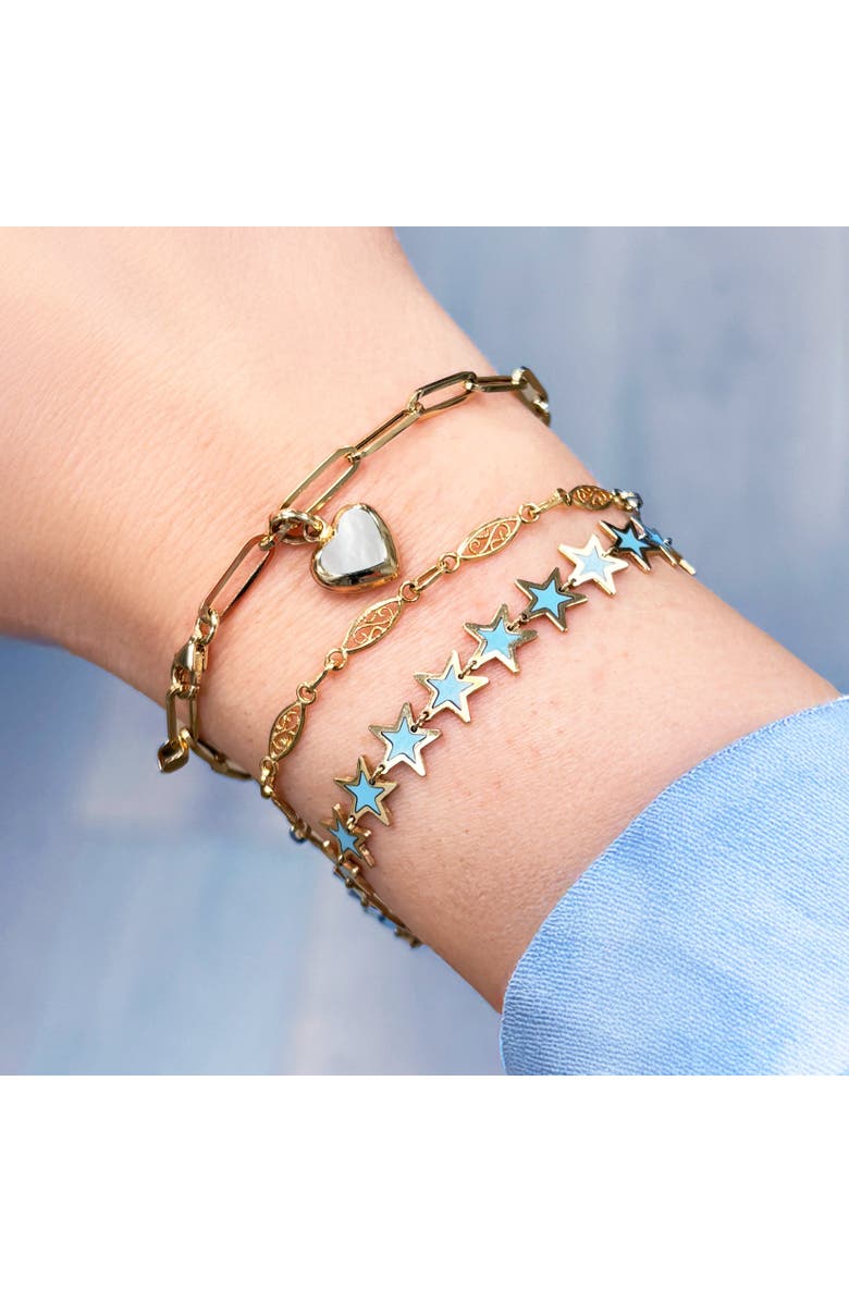 The Lovery Fine Jewelry Mother of Pearl Heart Paperclip Bracelet, Alternate, color, Mother Of Pearl