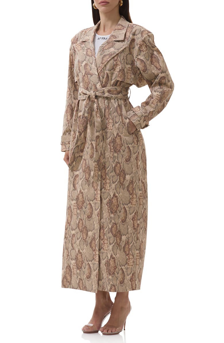 AFRM Earhart Snakeskin Print Trench Coat, Alternate, color, Sand Snake