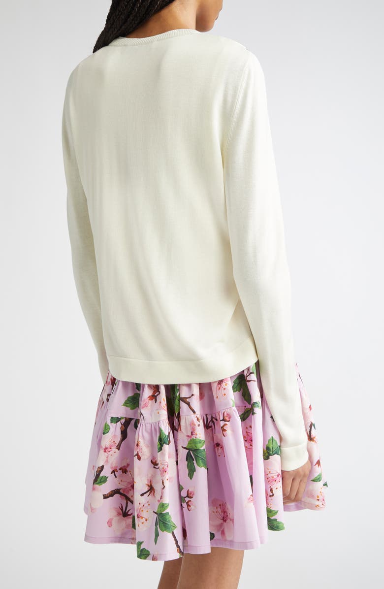 Oscar de la Renta Cherry Blossom Inset Cardigan, Alternate, color, Pink/ Ecru