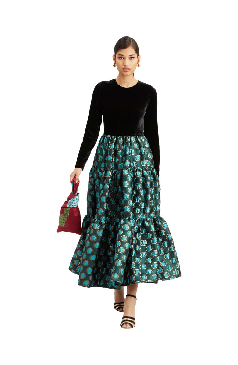 La DoubleJ Big Dress Jacquard Winter Sun Emerald, Main, color, Jacquard Winter Sun Emerald