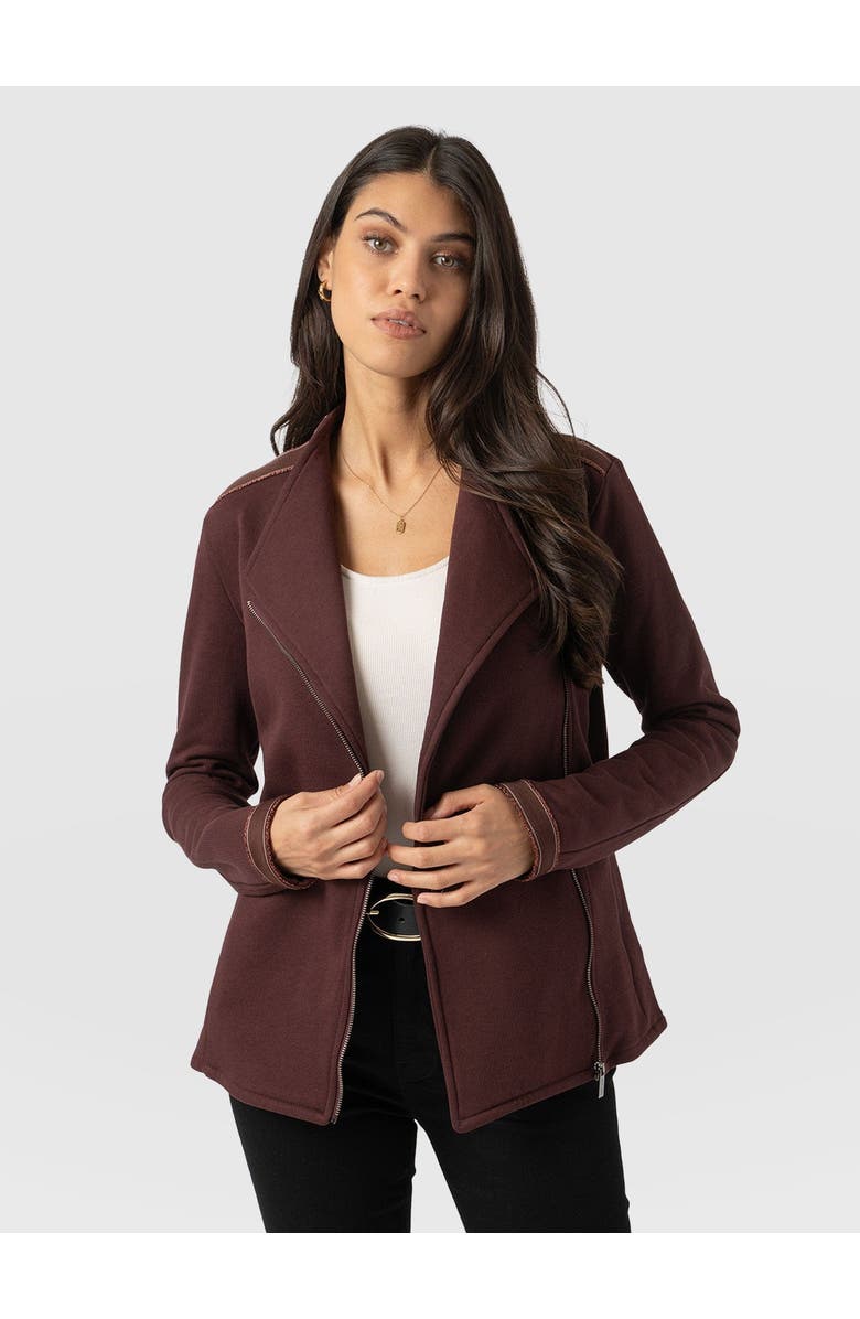 Saint + Sofia Cotton Biker Jacket, Main, color, Maroon