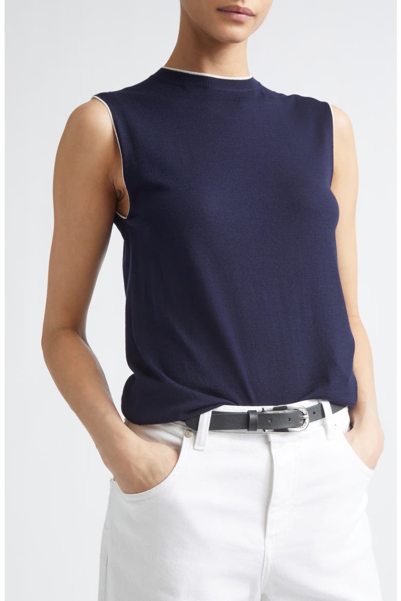 Avalon Travel Sleeveless Merino Wool Sweater, Alternate, color, BLUE/WHITE