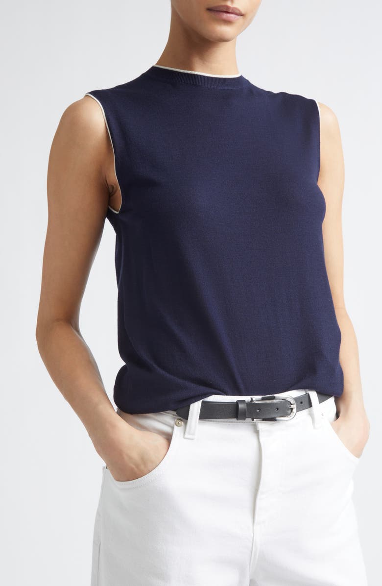 Eleventy Avalon Travel Sleeveless Merino Wool Sweater, Alternate, color, Blue/White