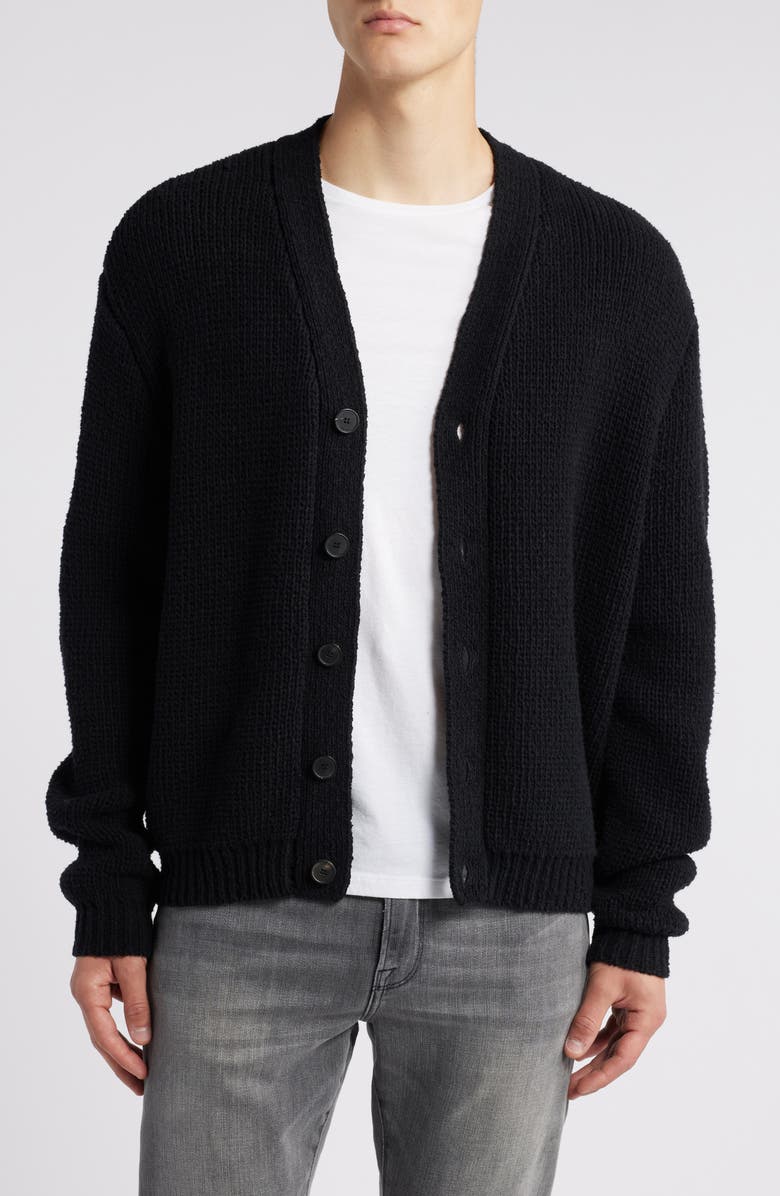 FRAME Rib Wool & Silk Cardigan, Main, color, Black