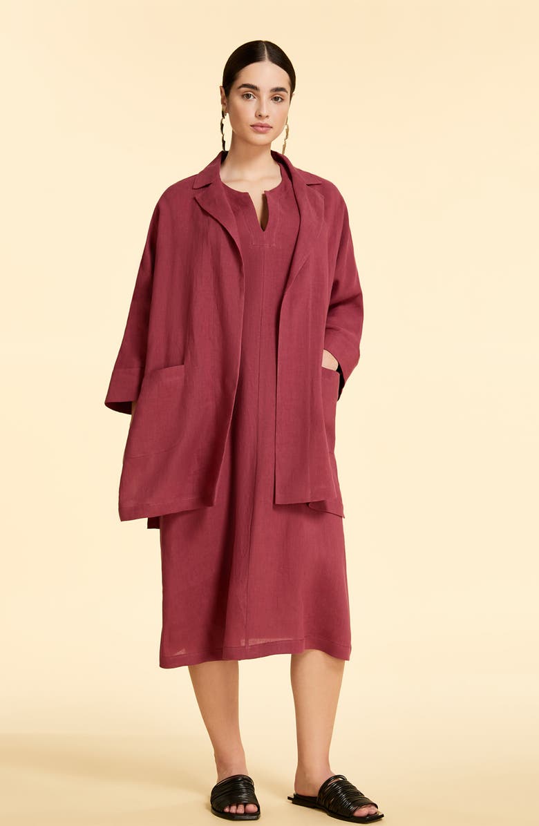 Marina Rinaldi Doriana Belted Linen Midi Dress, Alternate, color,