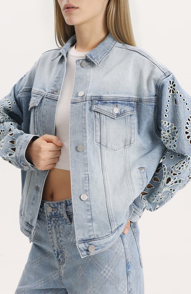 Bayeas Embroidered Denim Jacket, Alternate, color, Gaia