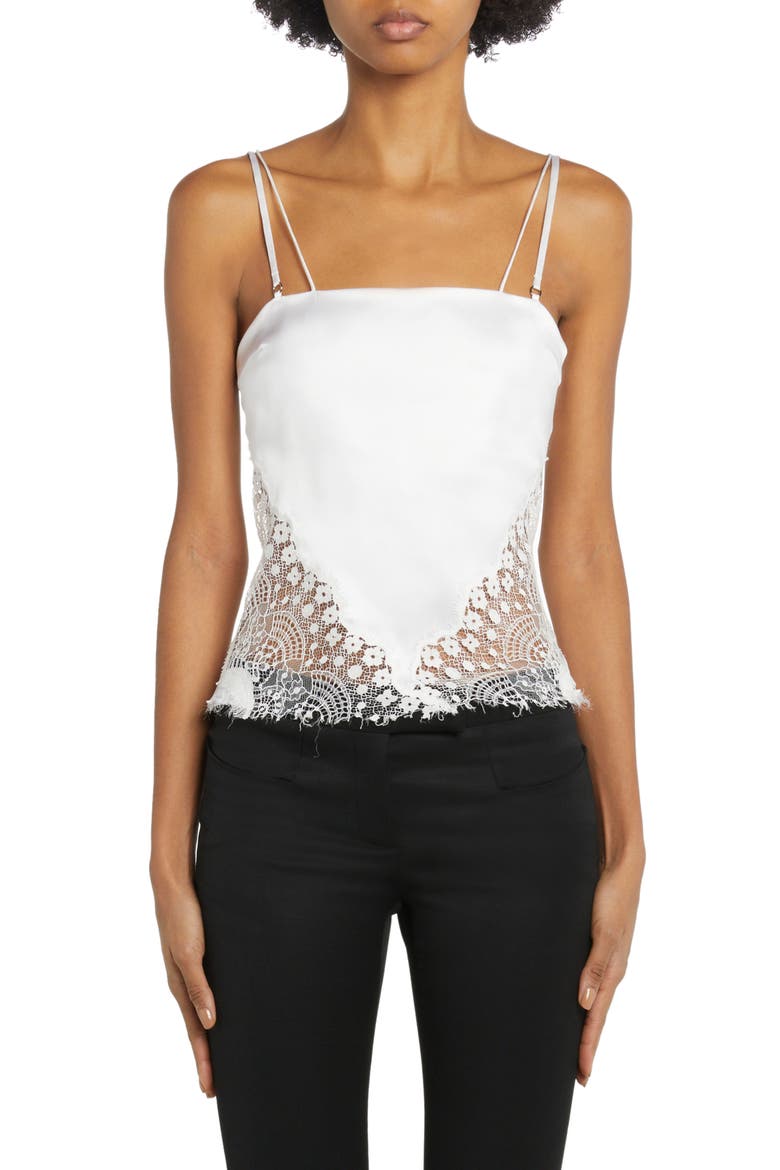 Lace & Silk Stretch Satin Camisole, Main, color, CHALK