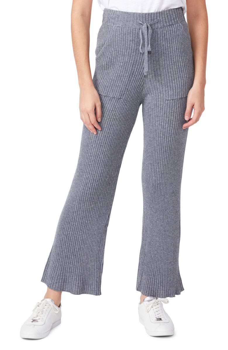 PAIGE Olivine Rib Knit Flare Leg Sweatpants, Main, color, Heather Grey