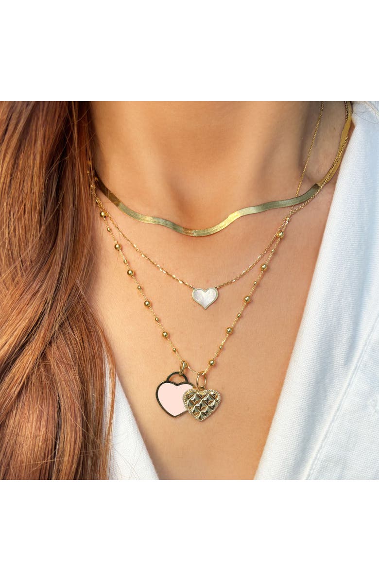 The Lovery Fine Jewelry Pink Pearl Heart Padlock Charm, Alternate, color, Pink Pearl