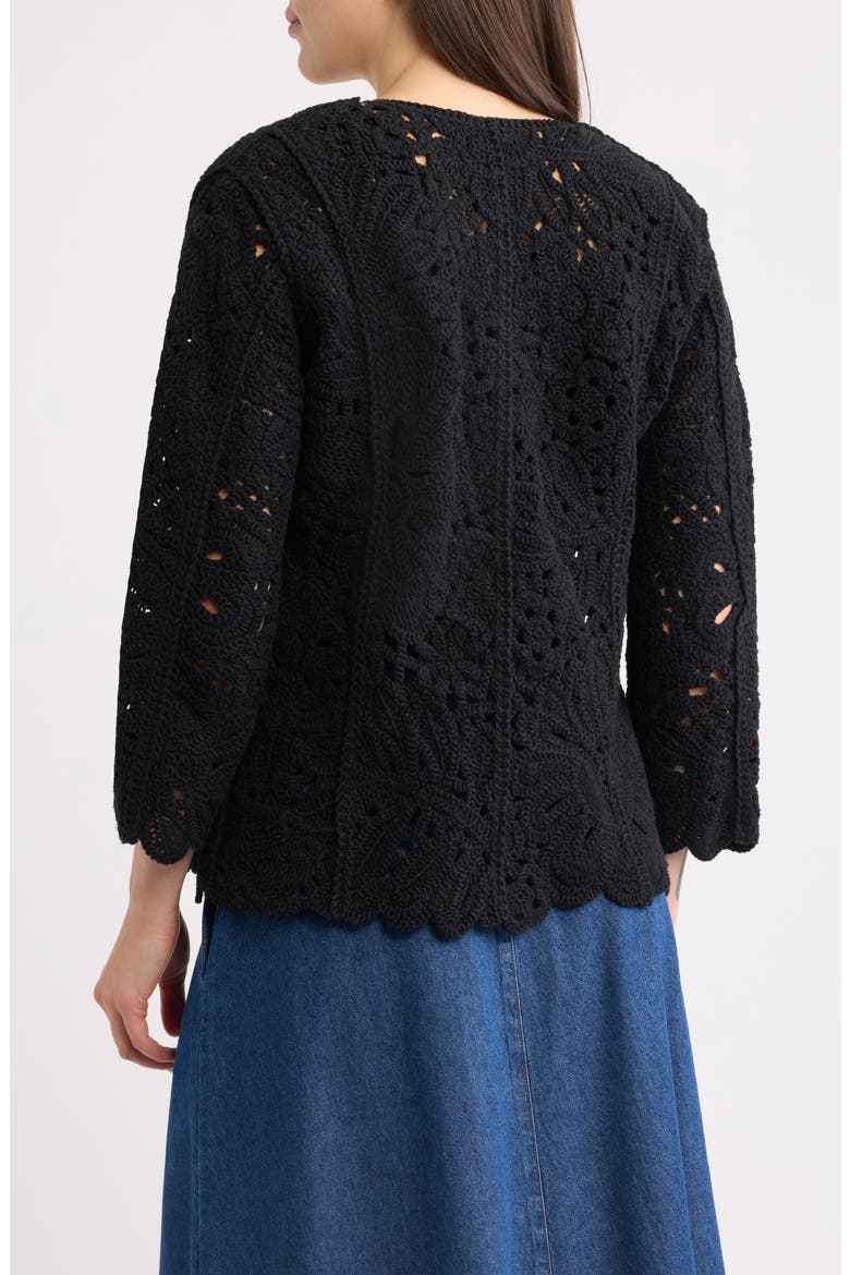 Openwork Floral Cotton Cardigan, Alternate, color, ANNE BLACK