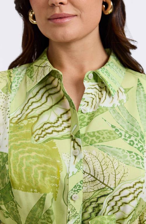 Foxcroft Fiona Botanical Print Belted Shirtdress In Green Multi