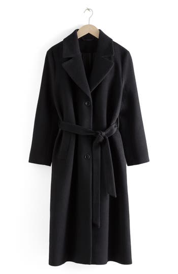 & Other Stories Wool & Alpaca Blend Tie Waist Coat In Black