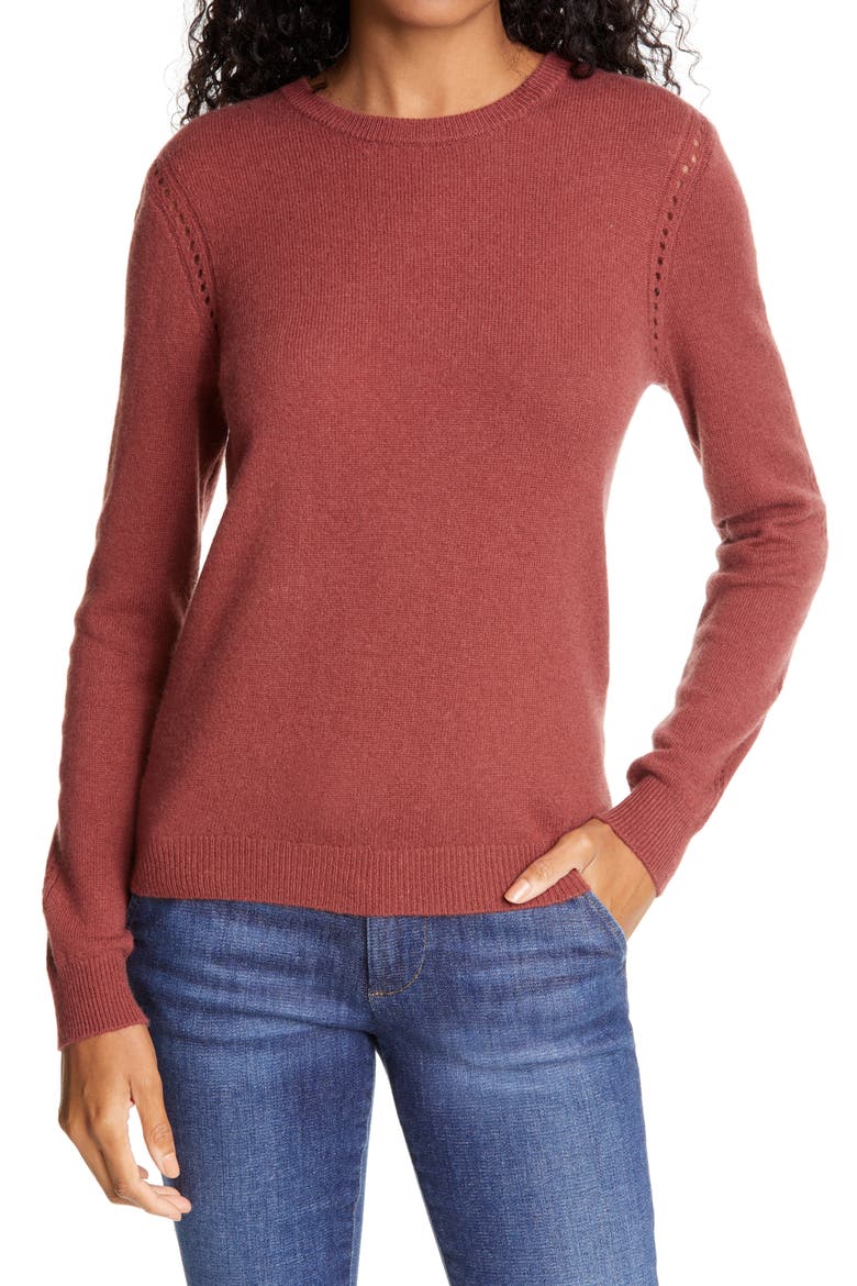 Pointelle Detail Wool & Cashmere Sweater, Main, color, SABLE