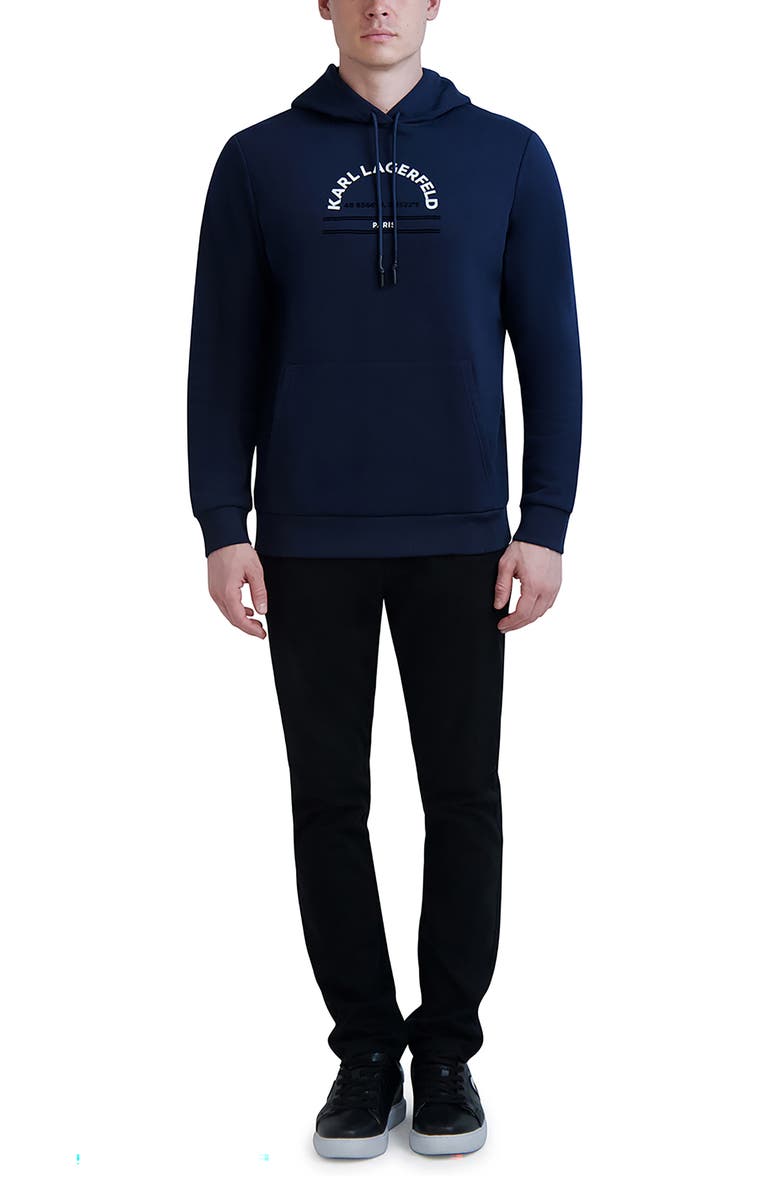 KARL LAGERFELD PARIS Latitude/Longitude Flocked Logo Hoodie, Alternate, color,