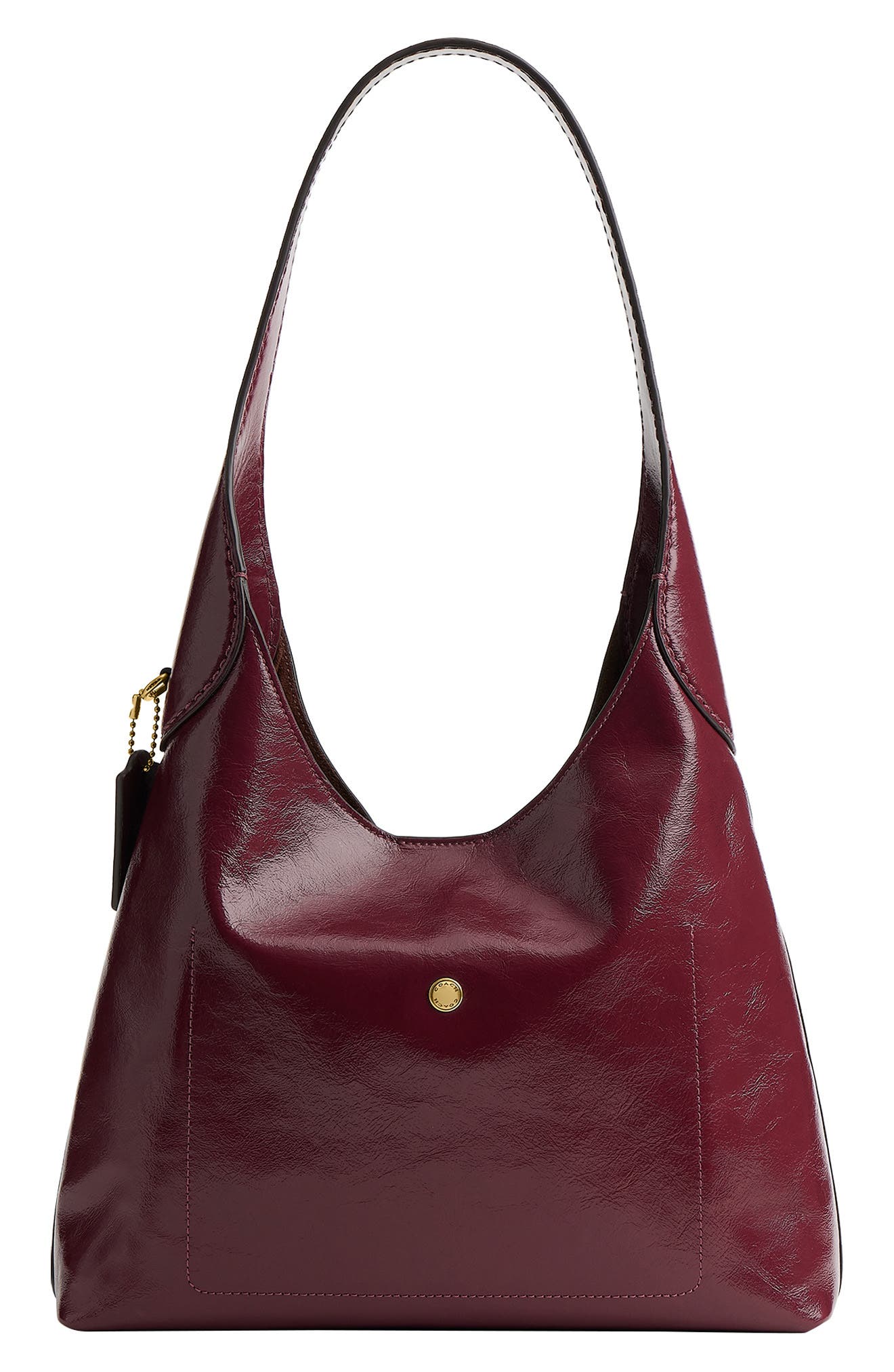 Brooklyn 28 Glazed Leather Shoulder Bag, Alternate, color, B4/ DARK CHERRY