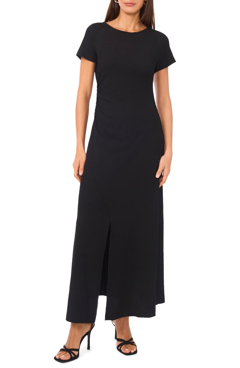 Vince Camuto Side Ruched Stretch Cotton Maxi Dress, Main, color, Rich Black