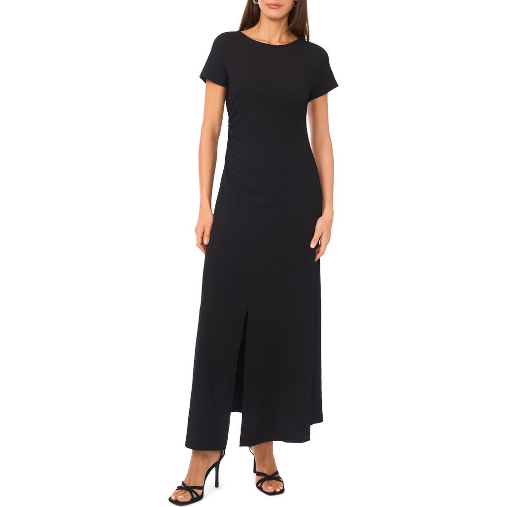 Vince Camuto Side Ruched Stretch Cotton Maxi Dress In Brown