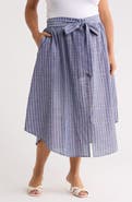 Renee C Stripe Tie Waist Linen Blend Midi Skirt