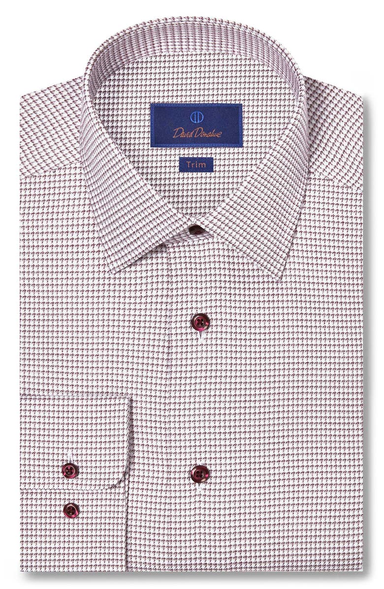 David Donahue Trim Fit Jaspé Micro Twill Cotton Dress Shirt, Main, color, Merlot