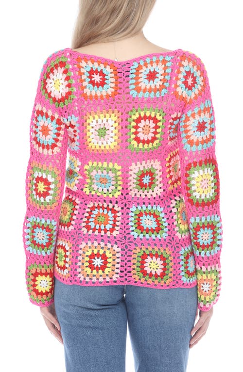 Rain And Rose Granny Square Crochet Cardigan In Pink