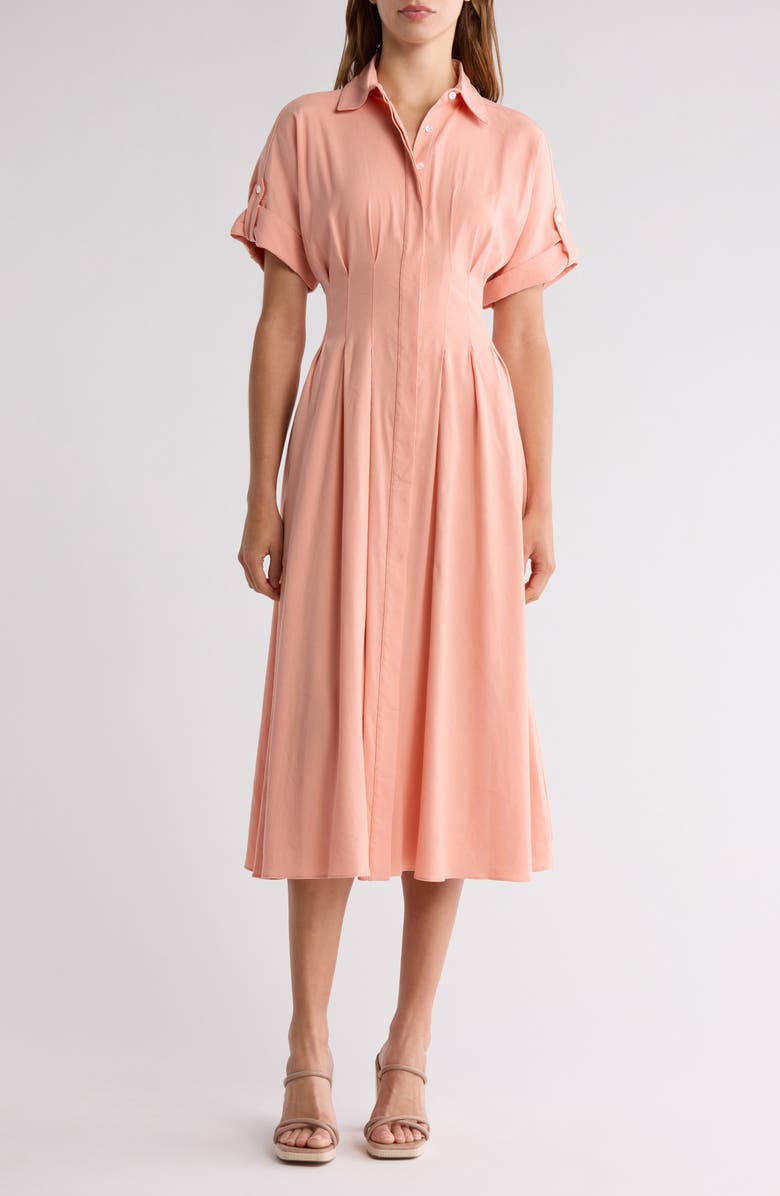 Veronica Beard Adavi Linen Blend Shirtdress, Main, color, Coral