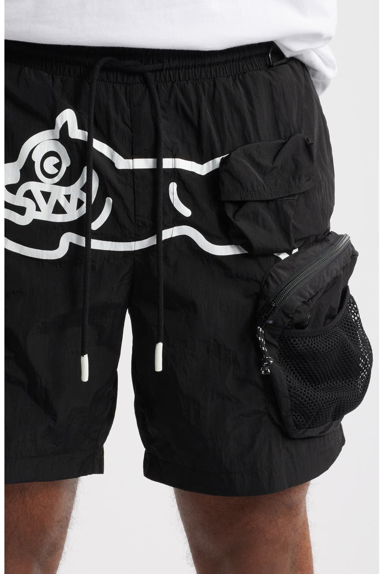 Running Dog Graphic Cargo Hiker Shorts, Alternate, color, BLACK