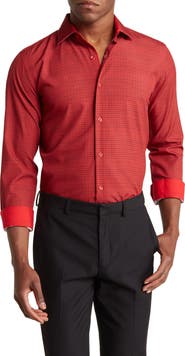 Azaro Uomo Slim Fit Grid Print Performance Dress Shirt