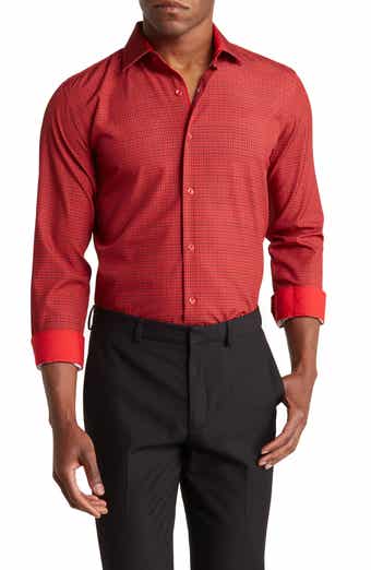 Azaro Uomo Slim Fit Grid Print Performance Dress Shirt