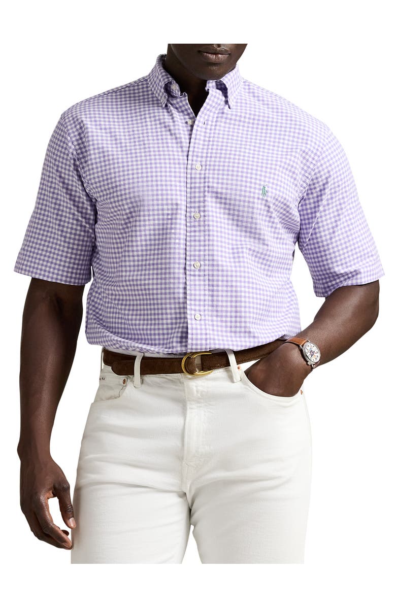 Polo Ralph Lauren Big & Tall Gingham Oxford Sport Shirt, Main, color, Aix Lavender Nevis