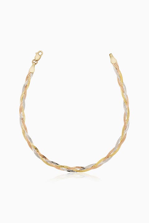 14K Tricolor Gold Now & Forever Herringbone Bracelet