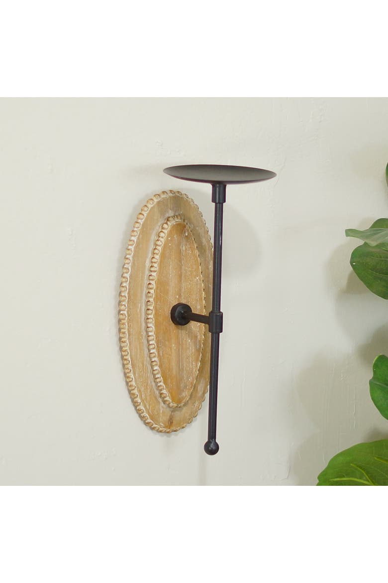Wood Brown Mounted Oval Wall Sconce, 11 Inch Decorative Candle Wall Sconce, Alternate, color, Brown