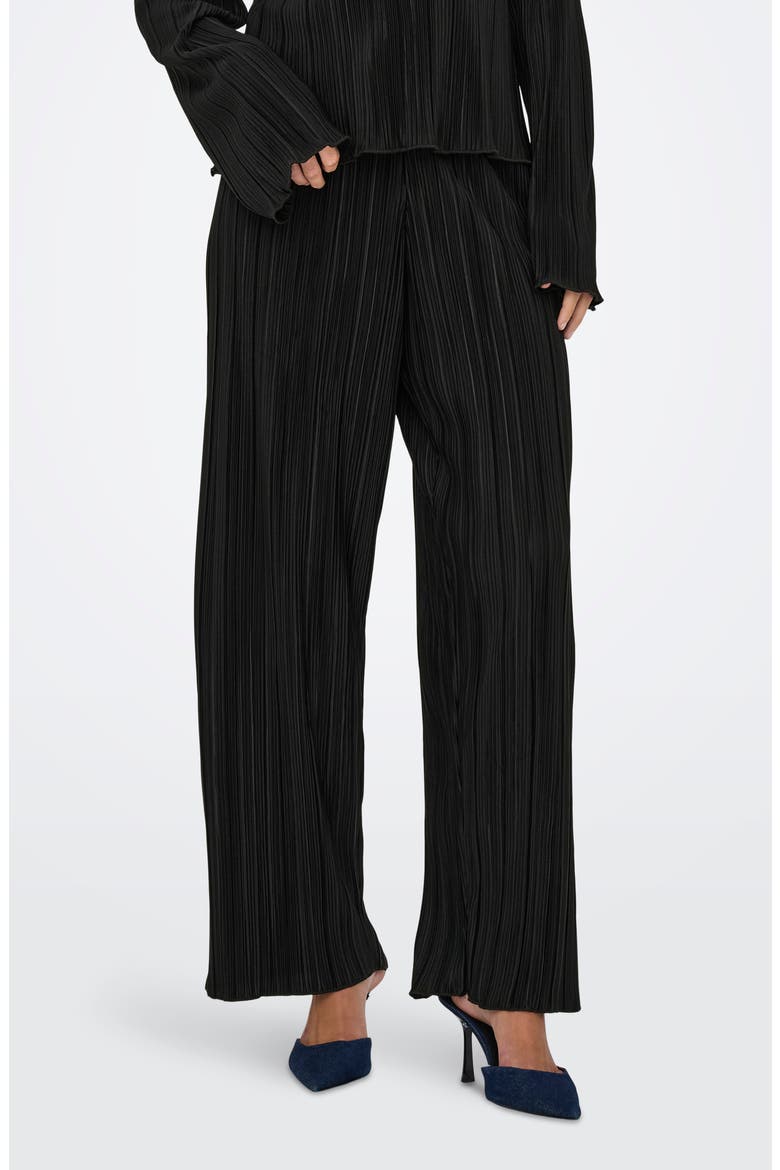 Pery High Waist Plissé Flare Leg Pants, Main, color, BLACK